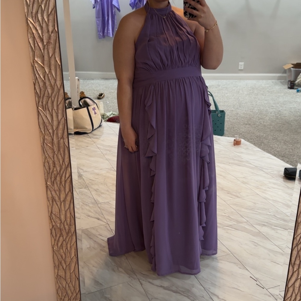 Azazie Purple Ruched Halter Gown